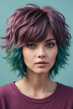 Wolfcut Ideas, Short Hairstyles With Layers, Multi Tone Hair, Multi Tone Hair Color, Shaggy Wolfcut, Best Haircuts For Women, Rocker Hair, Shaggy Short Hair, Best Haircuts