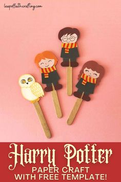 harry potter paper craft with free printables on popsticks for kids to make