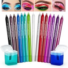 PRICES MAY VARY. ✨【What You Get】 In this package, you will receive 17 pieces items in total, including 15 pieces of colored eyeliners in different colors and 2 eye pencil sharpeners. This eyeliner color set can meet all your needs, and make you look more chic and energetic! ✨【Premium Material】 These eyeliner pencils are mainly made of resin wax, which makes it very soft and smooth. And these colored eyeliner pencils can not only be applied for eyeliner drawing but also proper for eye shadow pain Pride Makeup Eyeliner, Multicolor Eyeliner, Water Activated Eyeliner Looks, Colorful Liquid Eyeliner, Party Eye Makeup, Eye Makeup Set, Graphic Eyeliner Rainbow, Pencil Sharpeners, Glitter Eyeliner