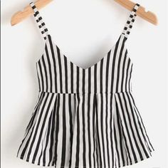 Super Cute Striped Top From Purchased From Shein (Tag Says Romwe) New With Tags! Size Small Black And White Tops For Summer Day Out, Black And White Summer Tops For Day Out, Summer Sleeveless Black And White Tops, Sleeveless Black And White Tops For Summer, Black And White Sleeveless Top For Summer, Black And White Sleeveless Summer Tops, Black And White Summer Tops, Babydoll Cami Top, Babydoll Cami