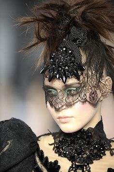 Christian Lacroix Fall 2008 Couture Fashion Show Details 2008 Couture, Detail Couture, Lace Face Mask, Lace Mask, Pearl And Lace, Couture Details, Masks Masquerade, Beautiful Mask, Masquerade Ball