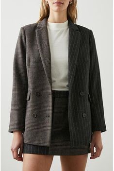 Cody Pinstripe Plaid Mix Blazer Fall Office Outfits, Fall Denim, Printed Blazer, Menswear Inspired, Double Breasted Blazer, Office Outfits, Denim Shop, Outerwear Women, Next Level