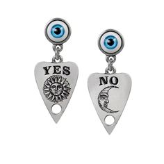 Make a statement with our ouija planchette unisex earrings. Crafted from high-quality pewter, these earrings feature a classic gothic design that will add a fashionable edge to any outfit. The perfect way to add a touch of gothic style to your look, these earrings are a great accessory for any fashion enthusiast. Whether you're looking for an edgy addition to a casual look or a unique touch of style to complete a special outfit, these ouija planchette earrings are sure to make a statement. Shop now and add a touch of gothic elegance to your look. Mystic Eye, Ouija Planchette, Pewter Earrings, Ear Drop, Alchemy Gothic, Pewter Jewelry, Spirit Board, Alternative Jewelry, Ear Ring