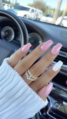 Light Pink And White Nail Designs, Square Nails Pink And White, Acrylic Nail Designs Spring 2024, Short Square Pink Nails, Pink Nails Square, Pink And White French Tip, Nails Pink White, Nails Pink And White, Pink Gel Nail Polish