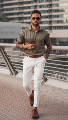 Mens Semi Casual Wedding Attire, Mens Semi Formal Wear Summer, Tan Dress Shirt Men Outfit, Dress Clothes For Men Wedding, Men Half Sleeve Shirt Style, Short Sleeve Mens Wedding Attire, Mens Semi Formal Outfit Wedding, Men Formal Outfit Ideas, Smart Casual Wear For Men