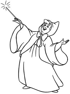 an outlined image of a wizard holding a sparkler in one hand and wearing a hat on the other