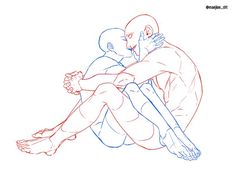 a drawing of two people sitting next to each other with their arms around one another