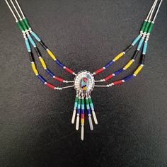 Multicolor Sterling Silver Dangle Necklaces, Nickel-free Silver Southwestern Necklace, Multicolor Sterling Silver Dangle Necklace, Southwestern Style Nickel-free Silver Necklace, Silver Southwestern Beaded Necklace As A Gift, Silver Southwestern Beaded Necklace Gift, Southwestern Silver Necklaces With Inlay, Silver Southwestern Beaded Necklaces For Gifts, Southwestern Sterling Silver Inlay Necklaces