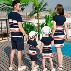 Striped Family Summer Set – Juniorhaul Blue Cotton Family Matching Sets, Cotton Matching Outfits For Summer, Summer Matching Cotton Outfit Sets, Summer Cotton Matching Outfits Sets, Family Matching Sets For Summer, Family Matching Cotton Sets With Short Sleeves, Matching Cotton Sets With Short Sleeves, Casual Navy Sets For Spring, Blue Family Matching Sets