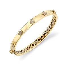 Gold & Diamond Plumeria Bangle Yellow Gold Bangle With Elegant Design, Gold-plated Bangle With Intricate Design, Yellow Gold Plated Bangle With Intricate Design, Yellow Gold-plated Bangle With Intricate Design, Modern Luxury Gold-plated Bangle, Luxe Necklace, Hand Chain Bracelet, Diamond Bracelet Design, Yellow Gold Bracelet