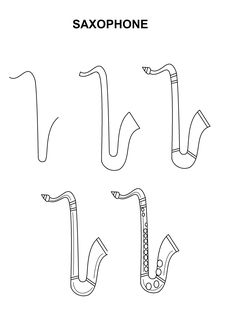 the saxophone is shown in black and white, with different parts to each one's side