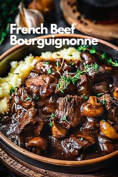 french beef bourgugnone served with mashed potatoes