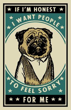 a pug dog with the words if i'm honest, i want people to feel sorry for me