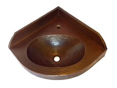 an oval shaped copper sink on a white background