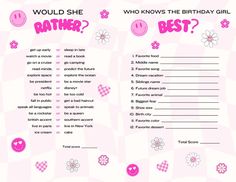 a pink birthday card with the words, would she rather be best?