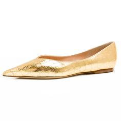 Vivienne Ultra Pointy Flats in Gold Gold Shoes Flats, Cream Suit, Pointy Flats, Luxury Flats, Pointed Flats, Dress Flats, Gold Flats, How To Make Shoes, Pointed Toe Flats