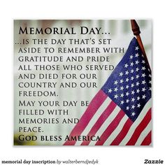 an american flag with the words memorial day on it and a poem written in english