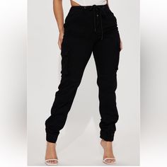 Brand New Fashion Nova Cargo Pants. Never Worn Only Washed And Air Dry. Size M With Elastic Waistband And Cuffs. 98% Cotton 2% Spandex $30 Shipped Black High Rise Bottoms With Elastic Waistband, High Waist Black Jeans With Elastic Waistband, High Waist Pants With Cargo Pockets For Night Out, High Rise Cotton Bottoms For Night Out, Black High Waist Joggers For Spring, High-rise Cotton Bottoms For Night Out, High Waist Black Joggers For Spring, Black High-waist Joggers For Spring, Non-stretch Black Cargo Pants