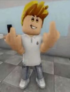 a cartoon character with his hands up in front of him and holding a cell phone