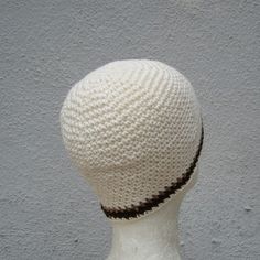 "I hand crocheted this beanie with lightweight off-white cotton/linen blend yarn and accented it with stripes of brown and beige cotton...it is made for those of you who prefer their beanies short, measuring only 7 1/2\" long and just about covering your ears- this hat will fit (or stretch to fit) most average size heads (21\"- 23\" in circumference)- please contact me if you would like a custom size. 7 1/2\"= 19.05 centimeters long 21\"-23\"= 53.34- 58.42 centimeters in circumference this beani Short Beanie, Summer Beanie, Crochet Short, Mens Shorts Summer, Brown And Beige, Hat Crochet, Skull Cap Beanie, Santa Monica, Summer Shorts