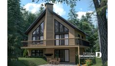 this is an artist's rendering of a house in the woods with porches and balconies