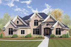 this is an artist's rendering of the front elevation of these luxury home plans