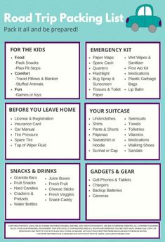 the road trip packing list for kids