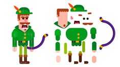 an image of a man in green clothes and hat holding a pipe next to another character