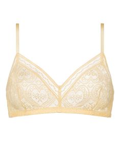 yellow silk blend semi-sheer construction lace detailing adjustable spaghetti straps triangle cup elasticated underband rear hook and eye fastening Summer Lace Bra With Padded Cups, Yellow Bra, Bra Items, Yellow Silk, Hook And Eye, Triangle Bra, Peter Pan, Lace Detail, Spaghetti Strap