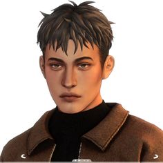 an animated image of a young man wearing a brown jacket and black turtle neck sweater