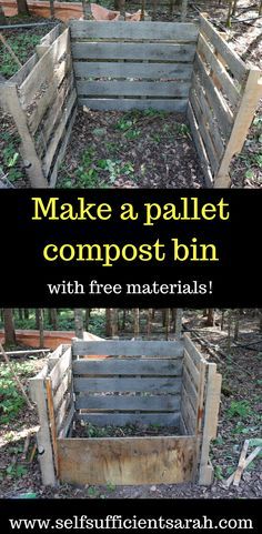 two wooden crates with text that says make a pallet compost bin with free materials