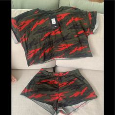 Fashion Nova Shorts Set, Brand New With Tags Red, Green, Black Camo . Cozy And Cute. Shorts And Top-Crop Fashion Nova Shorts, Turquoise Shorts, Cuffed Denim Jeans, Ripped Jean Shorts, Stretch Denim Shorts, Denim Cutoff Shorts, Distressed Jean Shorts, Cut Off Jeans, Black Camo