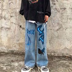 Jeans With Anime Print, Jeans Online Store, Cargo Pants Streetwear, Streetwear Mode, Custom Jeans, Cheap Jeans, Trendy Streetwear, Denim Pants Women, Printed Jeans