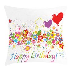 a happy birthday card with flowers and hearts