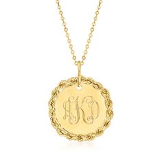 Italian 14kt Yellow Gold Personalized Roped- Circle Pendant Necklace | Ross-Simons