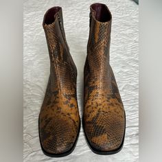 Never Worn, Purchased From Saks Fifth Avenue. Beautiful Leather With A Rounder Toe Heel Height Is 1.25” With A Rubber Sole And Side Zip Closure. Dries Van Notten Ankle Boots, Designer Brown Square Toe Boots, Red Velvet Boots, Dries Van Noten Shoes, Floral Ankle Boots, Brown Leather Chelsea Boots, Velvet Ankle Boots, Lucite Heels, Floral Boots