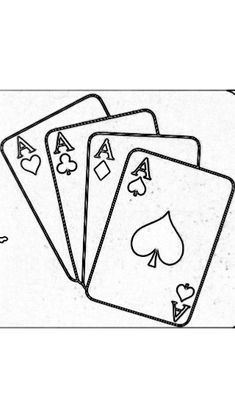 four playing cards are shown in black and white