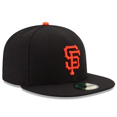 Men's San Francisco Giants New Era Black Game Authentic Collection On-Field 59FIFTY Fitted Hat Giant Games, New Era Logo, Orange Logo, Black Crown, New Era Cap, New Era 59fifty, Fitted Caps, San Francisco Giants, Cincinnati Reds