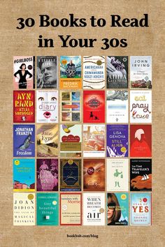 the book cover for 30 books to read in your 30's, with an image of