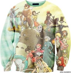 a sweater with cartoon characters all over the front and back, on a white background