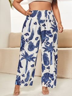 Wide Leg Pants Plus Size, Printed Wide Leg Pants, Shein Dress, Plus Size Pants, Pants Design, Lace Fashion, Wide Leg Trousers, Pajamas Women, Summer Fall