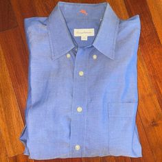 Tommy Bahama Blue Men’s Dress Button Down Shirt Size 16 1/2 - 34-35 One Front Open Pocket Solid Blue Like Brand New! Excellent Condition! Includes One Extra Button One Fell Off Ready To Ship To You Today A5 Yellow Button Up Shirt, Tommy Bahama Mens Shirts, Bahama Blue, Mens Button Up, Silk Shorts, Button Dress, Zip Sweatshirt, Tommy Bahama, Casual Shirts For Men