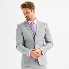 Men's Apt. 9® Premier Flex Performance Extra-Slim Washable Suit Jacket Mens Wedding Attire, Blazer Vest, Mens Shirt Dress, Wedding Men, Sport Coat, Modern Fit, Color Light, Light Gray, Blazer Suit