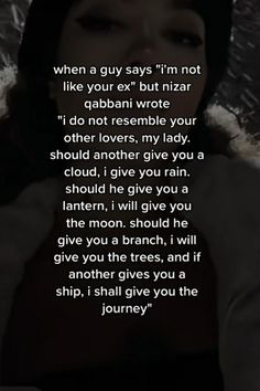 a woman wearing a black hoodie and holding her hands up to her face with the words, when a guy says i'm'm not like your ex but nizzar