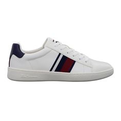 A classic court sneaker can elevate any outfit. The Ben Sherman Men's Hampton Stripe sneaker features a crisp and clean style amplified by signature Ben Sherman design elements, including a bold mod stripe along the side.  This retro-inspired low-top sneaker adds a sleek look that's comfortable day in and day out. $49.99 White Sneakers Men, Striped Sneakers, Lace Up Sneakers, High Quality Shoes, Sleek Look, White Sneakers, Retro Inspired, Leather Fashion, Casual Sneakers