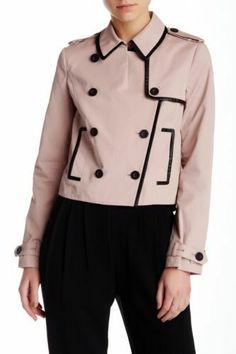 Rebecca Minkoff Derek Faux Leather Trim Jacket.  $398  COLOR--HYDRANGEA PINK Details:- Notch collar - Can also be worn as spread collar - Long sleeves with tabs - 2 front pockets - Faux leather trim - Shoulder epaulets - Pleated back detail - Hi-lo hem - Double breasted closure - Imported Fiber Content:Shell: 66% cotton, 34% polyamide Faux leather trim: 100% PU Lining: 100% cotton Care:Dry clean only Check out my other items Add me to your favorites list here! Trendy Pink Double-breasted Outerwear, Collared Pink Outerwear For Work, Pink Collared Outerwear For Work, Chic Pink Button-up Outerwear, Trendy Pink Outerwear With Double Button Closure, Pink Button-up Outerwear For Work, Trim Jacket, Long Sleeves Jacket, Fashion Details