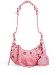 mini Le Cagole shoulder bag from BALENCIAGA featuring flamingo pink, felted finish, stud detailing, decorative buckle detailing, braid detailing, top zip fastening, main compartment, internal logo patch, mirror tag and adjustable shoulder strap. This item is in size UNI and the color is Pink Cristobal Balenciaga, Dream Bag, Dream Bags, Pink Shoulder Bag, Balenciaga Women, Urban Aesthetic, Planet People, Flamingo Pink, Fancy Bags