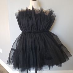 Black Tulle Boutique Dress Size Large New With Tags Black Mesh Dress For Prom, Elegant Black Ruffled Tutu Dress, Black Ruffled Tutu Dress For Parties, Black Tutu Dress With Ruffles For Party, Black Tulle Dress With Ruffles, Black Tulle Mini Dress For Cocktail, Elegant Black Tutu Dress For Party, Black Tutu Dress For Summer Party, Black Tulle Dress For Spring