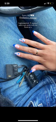 Bolt Nails, Lightning Bolt Nails, Lightning Nails, Rodeo Nails, Western Nails, Country Nails, Blue Acrylic Nails, Shoe Nails, Work Nails