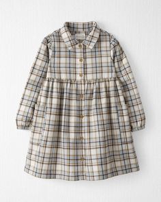 Brown Toddler Organic Cotton Herringbone Button-Front Dress in Plaid | carters.com Cute Button Dresses For Fall, Cute Buttoned Fall Dresses, Cute Fall Dresses With Buttons, Winter Cotton Button-up Dress, Cotton Button-up Winter Dress, Cotton Button-up Fall Dresses, Fall Cotton Dresses With Button Closure, Cotton Dresses With Button Closure For Fall, Outfit Ideas Christmas